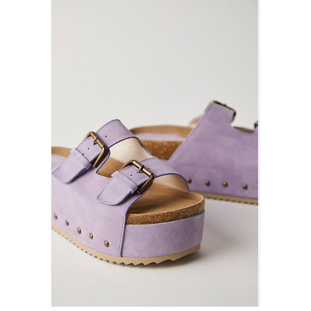 Free People Rule Breaker Platform Sandals Purple Suede 39